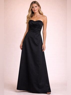 Vintage Cache Black Strapless Formal Gown Size 4 Ruched Satin Maxi Evening Dress